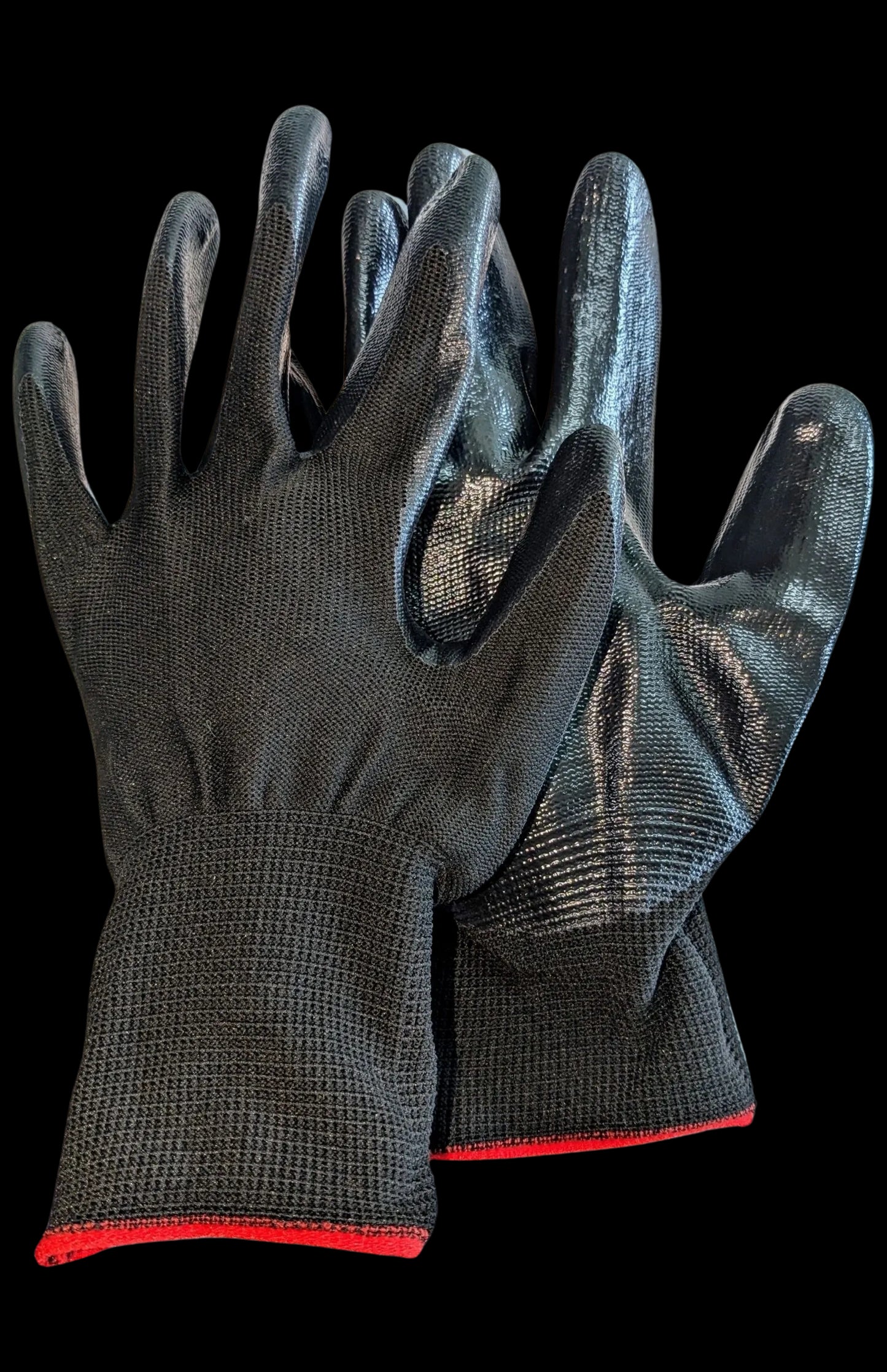POLYESTER NITRILE COATDED GLOVES BLACK LARGE (PER PAIR)