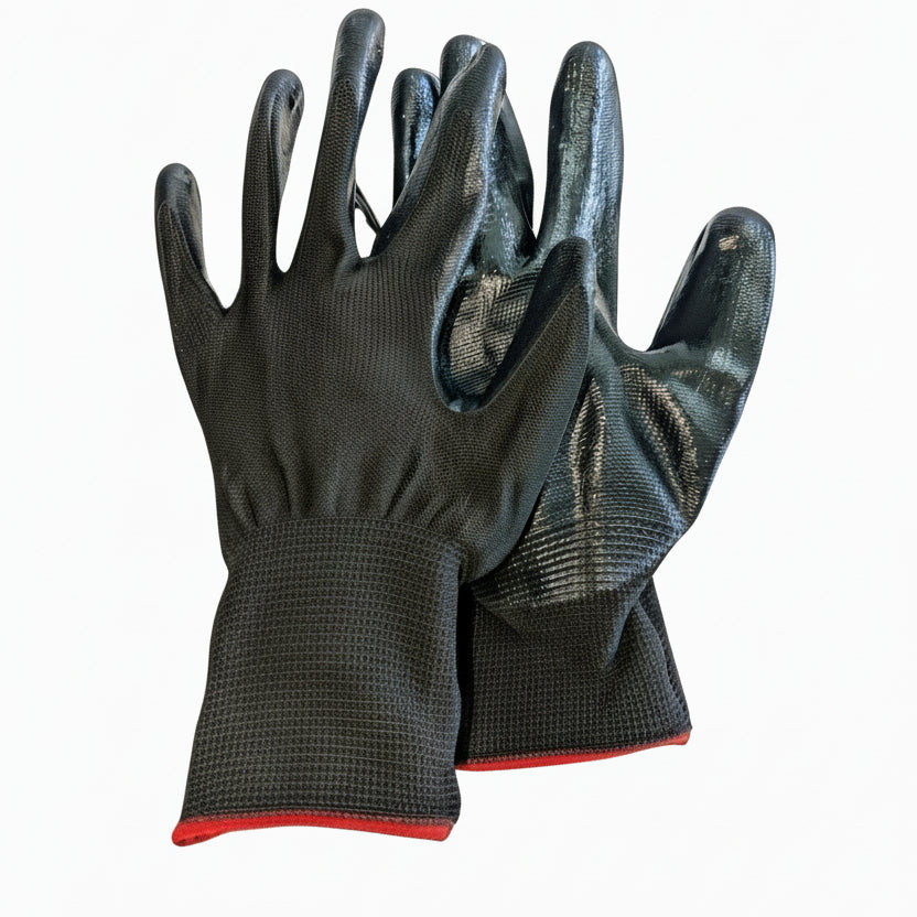 POLYESTER NITRILE COATDED GLOVES BLACK LARGE (PER PAIR)