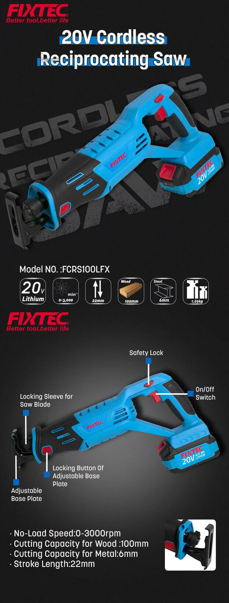 CORDLESS RECIPROCATING SAW 20V