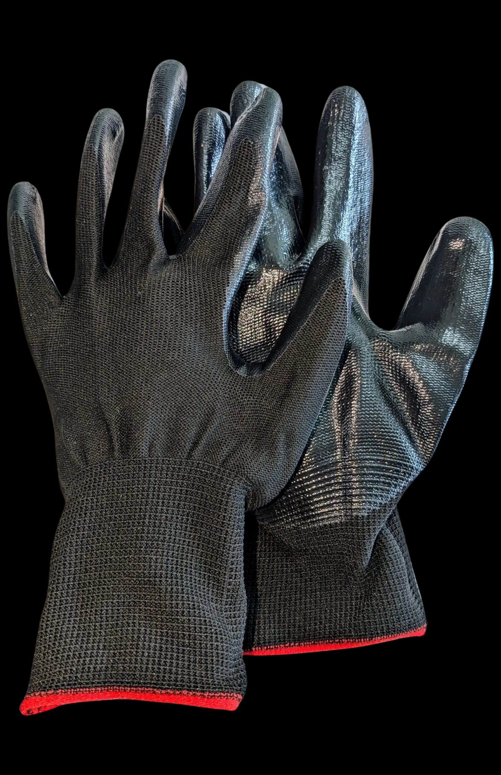 POLYESTER NITRILE COATDED GLOVES BLACK LARGE (PER PAIR)
