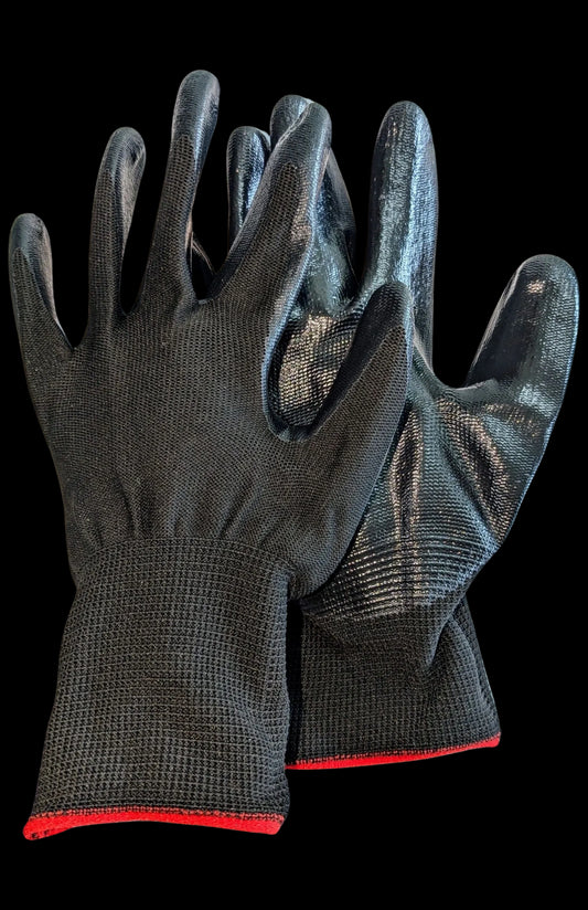 POLYESTER NITRILE COATDED GLOVES BLACK LARGE (PER PAIR)