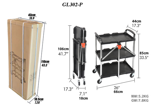3LAYER TOOL CART 28X14X26IN