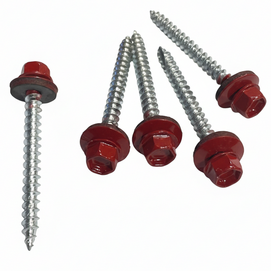 HEX SCREWS 10X2" WITH WASHER, SIGNAL RED